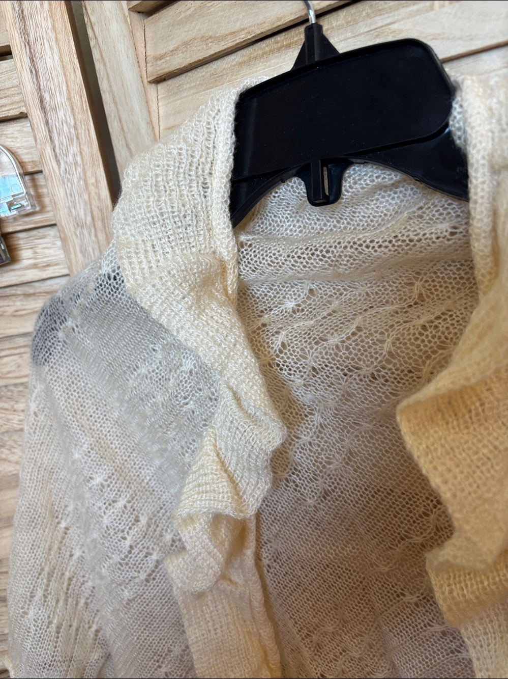 Light Cream Ruffle Open Knit Shawl - Picture 2 of 3